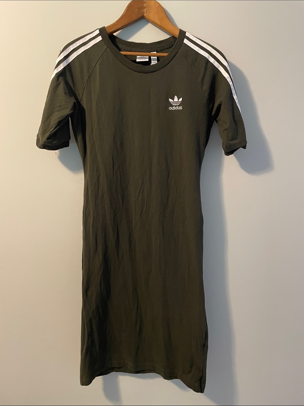 adidas Olive Green Short Sleeve Trefoil Stripe dress